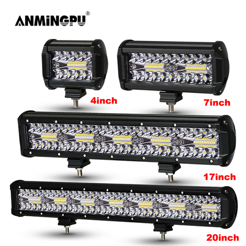 ANMINGPU 4-20 pulgadas Combo, barra de luz LED fuera de la carretera 12V 24V LED Barra de luz de trabajo para coche Jeep Truck Suv 4x4 Tractor barco Atv faro ► Foto 1/6