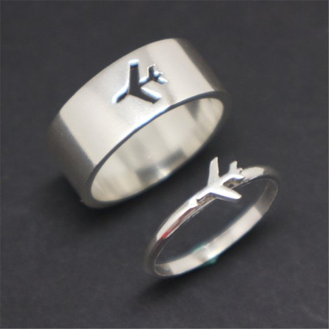 MKENDN-Anillo de avión para parejas, para piloto y vuelo, mariposa, dinosaurio, anillo de tiburón, conjunto de boda, regalo para amantes de la aviación ► Foto 1/4