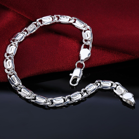 Pulsera de plata de ley 925 con cadena Lisa para hombre y mujer, brazalete clásico, joyería de calidad, LH008 ► Foto 1/3