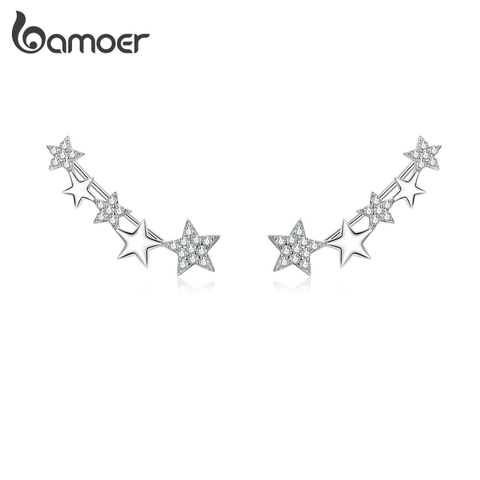 BAMOER-Aretes largos de estrella brillante para mujer, de playa esterlina 925, circón, joyería con estilo BSE351 ► Foto 1/6