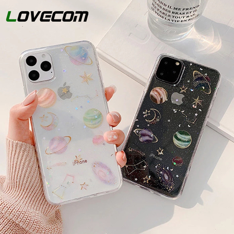 LOVECOM epoxi teléfono caso para iPhone 11 Pro Max XR XS Max X 5 5S 6 6S 7 7 Plus X planeta estrella transparente TPU casos de la cubierta ► Foto 1/6