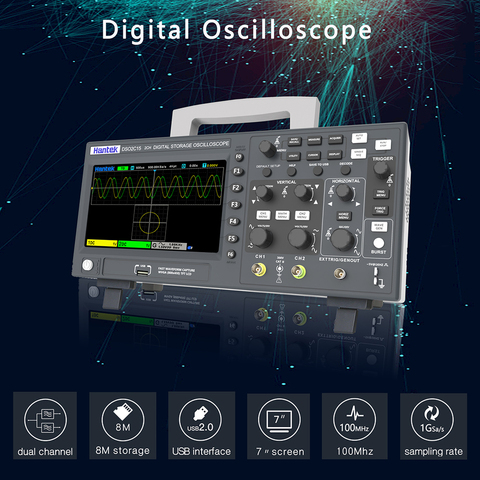 Hantek-Osciloscopio Digital, 2 canales, 100Mhz/150Mhz, almacenamiento, 1GSa/s, Frecuencia de muestreo, DSO2D10, 2D15, 2C10, 2C15 ► Foto 1/6