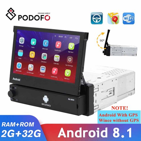 Podofo-reproductor Multimedia retráctil para coche, dispositivo con Android, Wifi, GPS, opcional, recibidor estéreo con pantalla táctil de 1 Din, compatible con la cámara ► Foto 1/6