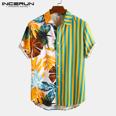 Camisa hawaiana de manga corta para hombre, ropa de calle con estampado a rayas de retales, blusa elegante de verano, Camisas de playa, INCERUN S-5XL, 2022 ► Foto 1/6