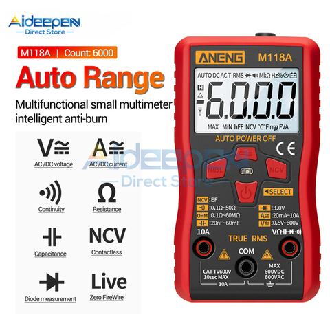 M118A LCD Digital Mini probador multímetro de Mmultimetro valores eficaces verdaderos Tranistor medidor con NCV datos 6000 cuenta linterna ► Foto 1/6