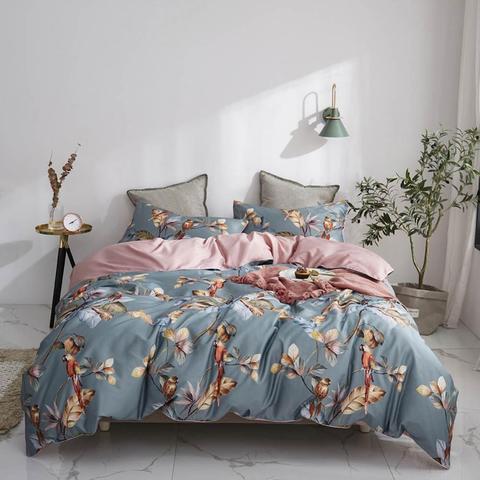 Svetanya-ropa de cama con pájaros y hojas, juego de cama de algodón egipcio de seda, tamaño Queen y King Size ► Foto 1/6
