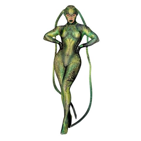Fiesta de Halloween Alien verde Animal disfraces Cosplay mujer novedad papel de la cubierta completa mono mostrar bailarina puesta en escena trajes ► Foto 1/6