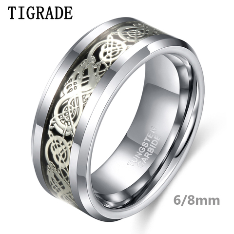 Tigrade-Anillo de carburo de tungsteno para hombre, sortija de boda de lujo con incrustaciones de dragón, joyería masculina de Color plateado, 6/8mm ► Foto 1/6