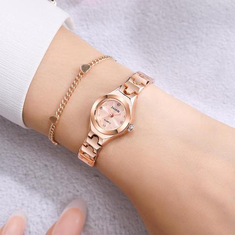 Relojes de oro rosa de lujo para mujer, pulsera pequeña de acero inoxidable, con diamantes, regalos ► Foto 1/6