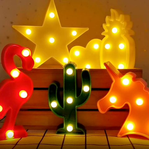 Luces LED de Noche de estrellas 3D para decoración de dormitorio de niños, lámpara de mesa con dibujos de unicornios, flamencos y nubes, regalo de Año Nuevo para iluminación interior, 1 unidad ► Foto 1/1