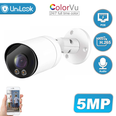 UniLook 5MP Bullet colorido Starlight POE cámara IP CCTV seguridad IP 66 micrófono integrado cámara IP ONVIF H.265 P2P vista ► Foto 1/5