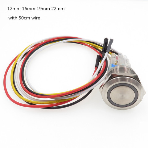 1 unidad de interruptor de botón de encendido LED metálico de alta calidad para ordenador de 5V 12mm 16mm 19mm 22mm impermeable con arnés de cables de 50cm ► Foto 1/1