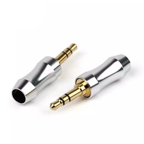 Conector Jack de 3,5mm para auriculares de Audio, 3 polos, conectores chapados en oro de 3,5, soldadura de aleación de aluminio, Cable de fijación de 6mm, negro y plateado, 2 uds. ► Foto 1/6