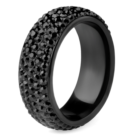 Chanfar-anillos de cristal de acero inoxidable para mujer, de tamaño completo de cristal negro sortija de compromiso, joyería de boda para mujer ► Foto 1/6