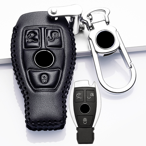 Funda de cuero para llave Benz 2 y 3 botones, funda inteligente para llave de coche, accesorios para Mercedes Benz W203 W210 W211 W124, llaveros ► Foto 1/5