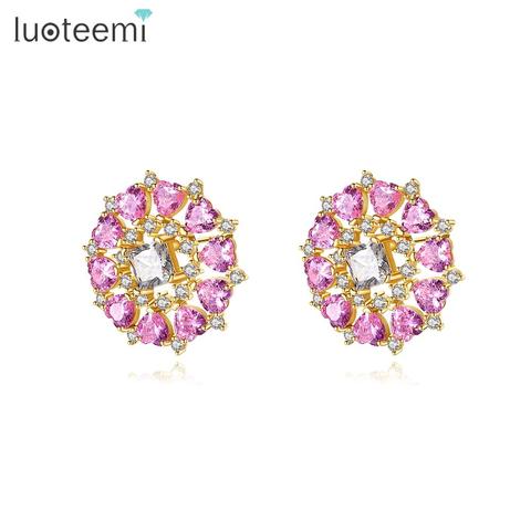 LUOTEEMI-pendientes de cristal con forma de corazón para mujer, aretes pequeños, Circonia cúbica, zirconia, circonita, zirconita, color blanco, púrpura ► Foto 1/6