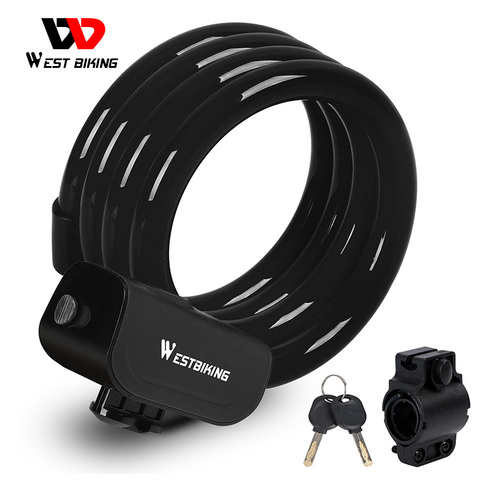 Bloqueo de Cable de bicicleta WEST BIKING, bloqueo antirrobo para ciclismo al aire libre con 2 llaves, alambre de acero, accesorios de seguridad para bicicleta, bloqueo de bicicleta MTB ► Foto 1/6