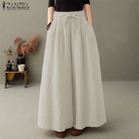 ZANZEA-pantalones de pierna ancha de talla grande, pantalones Culottes elegantes para mujer, pantalones largos informales, pantalón Palazzo femenino de cintura elástica, nabo 5XL ► Foto 1/6