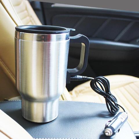 Taza calefactora eléctrica de acero para coche, 12 V, 500ml, adaptador automático, calentador tetera, taza básico de viaje, accesorios para Camping ► Foto 1/6