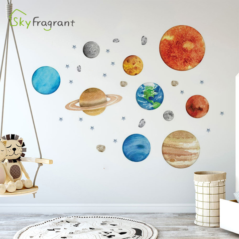 Nueva gran oferta nueve planetas Adhesivo de pared de Casa auto-adhesivo creativo de los niños Pared de habitación decoración estudio adhesivos de decoración de habitaciones ► Foto 1/6