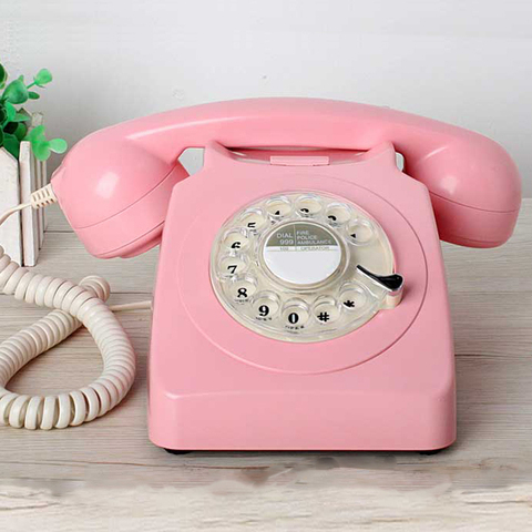 Teléfono Fijo Retro de plástico, dial giratorio, Vintage, color rosa, beige, negro, para casa y oficina, estilo europeo ► Foto 1/6