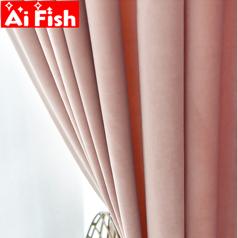 Cortinas largas opacas de color rosa claro para dormitorio, cortinas modernas de terciopelo con aislamiento térmico, cortinas más gruesas, cortinas de tela MY244-50 ► Foto 1/6