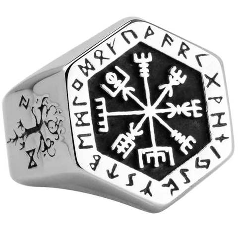 Vegvisir anillos de acero inoxidable para hombre mitología nórdica anillo Índice de runas vikingas joyería de moda ► Foto 1/5
