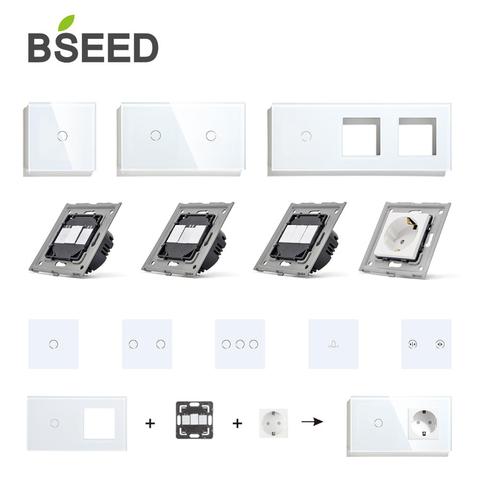 BSEED-Interruptor de luz de pared, piezas de Panel de vidrio, interruptores táctiles blancos, piezas de función, enchufes de la UE, piezas de toma de corriente ► Foto 1/5