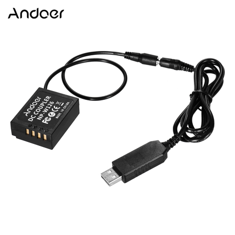 Andoer 5V USB a NP-W126 set de batería ficticia DC adaptador de acoplador para Fuji cámaras X-T1/X-T2/X-T10/HS33EXR/HS35EXR/HS50EXR ► Foto 1/6