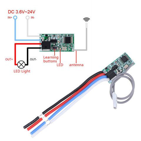 Módulo interruptor de Control remoto inalámbrico Universal, 1 unidad, 433 Mhz, 1CH, receptor de relé RF, Micro LED, DC 3,6 V-24V ► Foto 1/6