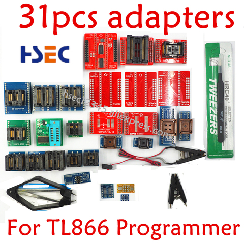 31 Uds adaptadores Original V3 TSOP48 SSOP28 TSSOP28 SOP28 SOP16 SOP8 Adaptador + SOP8 pinza de prueba para CI para TL866ii TL866 programador ► Foto 1/6