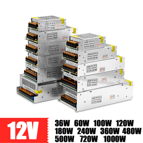 DC 12V de potencia de conmutación fuente de alimentación 36W 60W 100W 120W 180W 240W 360W 480W 500W 720W 1000W 5A 10A 15A 20A 30A 40A transformador de potencia ► Foto 1/6