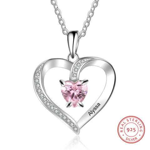 Collar personalizable de Plata de Ley 925 para mujer, joyería con colgante de corazón, nombre personalizado, piedra de nacimiento, regalo de aniversario ► Foto 1/6