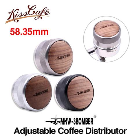 Accesorio de café Ajustable con mango de madera de nogal para Barista, 58,35mm, Base de ventilador de martillo en polvo, distribuidor de café Espresso ► Foto 1/6