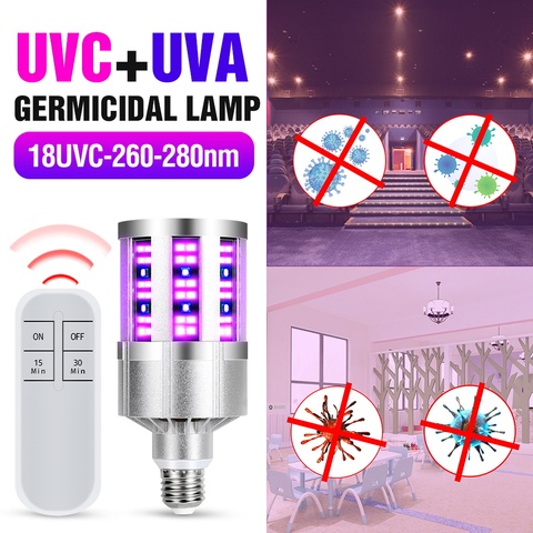 Luz germicida 9UVC 18UVC E27, esterilizador UV LED 15W 20W 60W, lámpara de ozono 220V, luz ultravioleta para el hogar desinfecta bacterias 110V ► Foto 1/6