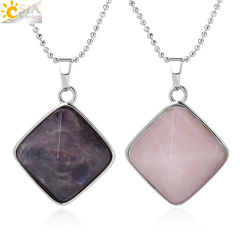 CSJA-colgantes de pirámide de piedras naturales para hombre y mujer, Cristal púrpura de Reiki cuadrado, de cuarzo rosa, joyería curativa a la moda, G298 ► Foto 1/6