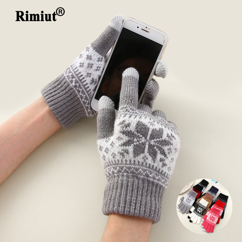 Guantes creativos con estampado de copo de nieve para hombre y mujer, guantes tejidos con pantalla táctil para teléfono móvil, gruesos y cálidos, para invierno ► Foto 1/6