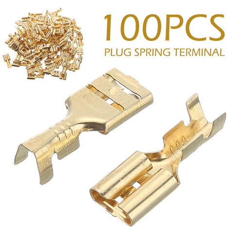 100 piezas 6,3mm hembra Spade Terminal conectores oro latón cable para altavoz de coche para coche/barco altavoz ► Foto 1/6