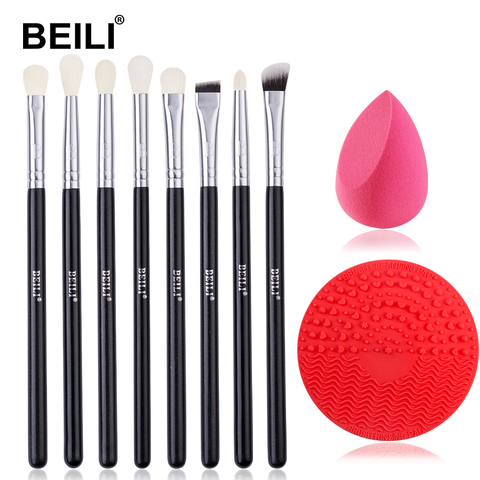 BEILI cepillo de maquillaje de belleza con maquillaje esponja y maquillaje cepillo almohadilla limpiadora de la Fundación de sombra de ojos Kit de brochas de maquillaje (8 + 2 uds) ► Foto 1/6