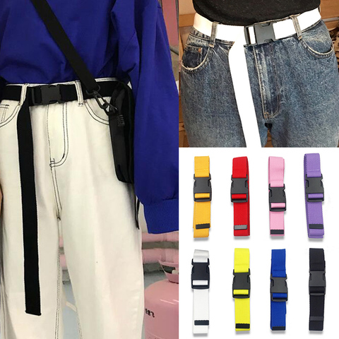 Cinturón de lona negro para mujer, cinturones femeninos informales con hebilla de plástico, Harajuku, correas largas de Color sólido, Ceinture Femme ► Foto 1/6