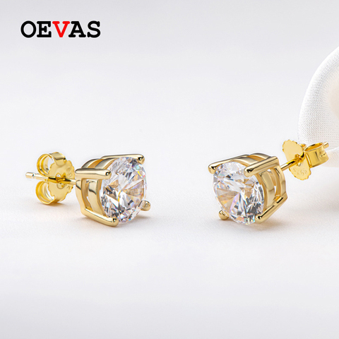 OEVAS Real 0,5/1 quilate D Color esmeralda, pendientes para las Mujeres 18K oro Color 100% de Plata de Ley 925 de la boda de joyería fina ► Foto 1/6