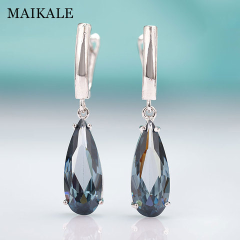 MAIKALE nuevo a la moda largo pendientes para las mujeres joyería de fiesta de oro rosa gota de agua circonia natural verde pendientes de regalo ► Foto 1/6