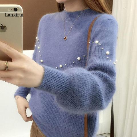 Nuevo cuello alto Medio color sólido jersey con cuentas de las mujeres, suéter de otoño e invierno versión tocando fondo suéter Jersey ► Foto 1/6