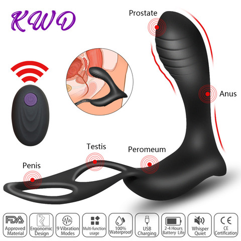 Vibrador con enchufe para masaje de próstata para adultos vibrador Anal, Juguetes sexuales, estimulador de próstata, retardante de la eyaculación ► Foto 1/6