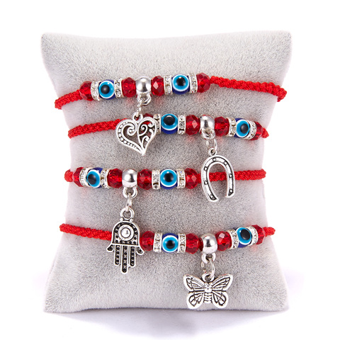 Ojo de la suerte azul amuletos contra el mal de ojo pulsera de cordel rojo hilo cuerda par amistad pulsera de las mujeres de los hombres hecho a mano deseo regalo de la joyería ► Foto 1/6