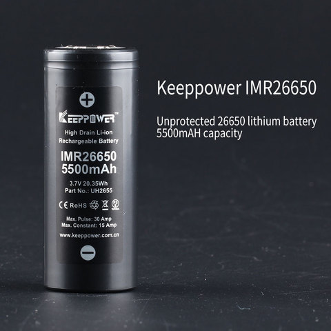 [Convoy batería] 1 Uds sin protección keeppower IMR 26650 de 3,7 V/5500mAh batería de la batería ► Foto 1/3