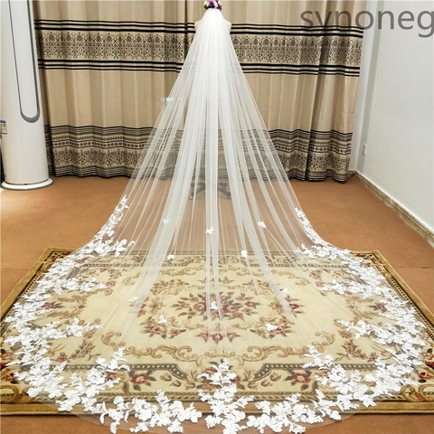 Real Photo 3m One Layer Wedding Veil With Comb White Lace Edge Bridal Veils Ivory Appliqued Cathedral Wedding Veil ► Foto 1/6