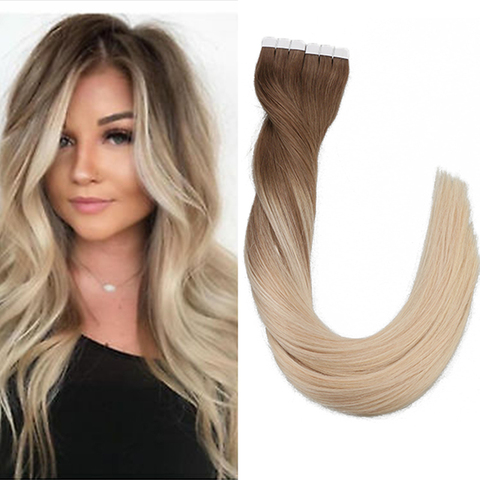 Toysww-extensiones de cabello humano con cinta de mezcla Natural, ombré, Balayage, liso, 20, 40 unidades ► Foto 1/6