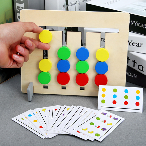 Juego de colores y frutas de doble cara para niños, juguete de entrenamiento de inteligencia lógica, juguetes educativos para niños, juguete de madera Montessori ► Foto 1/5