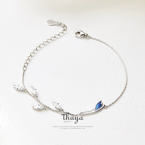 Thaya-Pulseras de cuentas de estilo chino para niñas, brazaletes de grúa azul de Plata de Ley 925, joyería especial elegante ► Foto 1/6